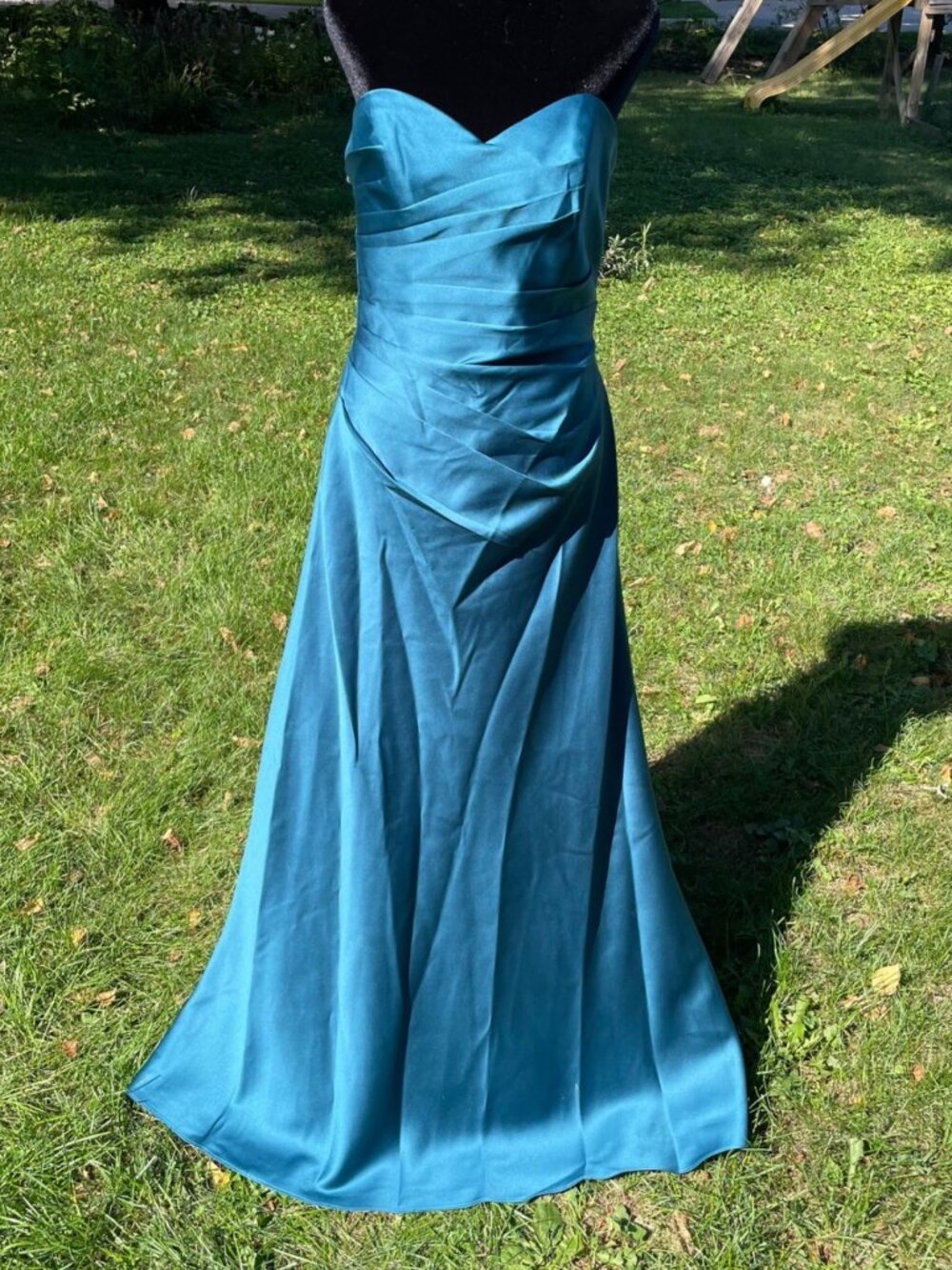 Alfred Angelo Formal Dress Corset Back Ruched Long Teal Green Regency Hoco Prom
